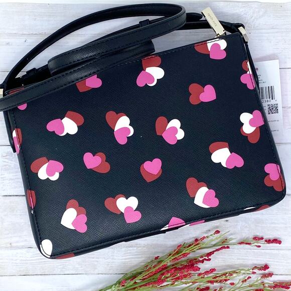 Kate Spade Rory Crossbody Purse in Black Multi Hearts k6176 - Picture 2 of 6
